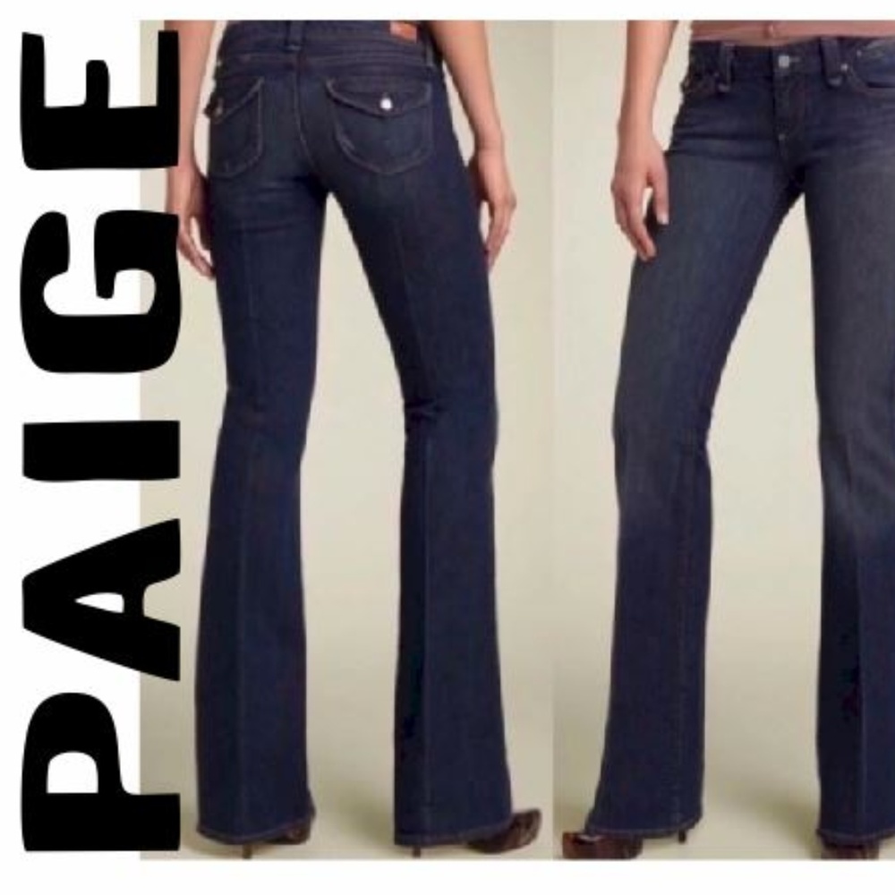 Paige Pico Dark Wash Boot Cut Flap Pocket Jeans 27
